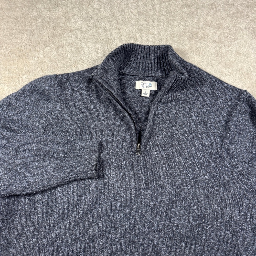 Croft & Barrow Sweater Mens L Gray Quarter Zip Mock‎ Neck Heathered Cotton Blend